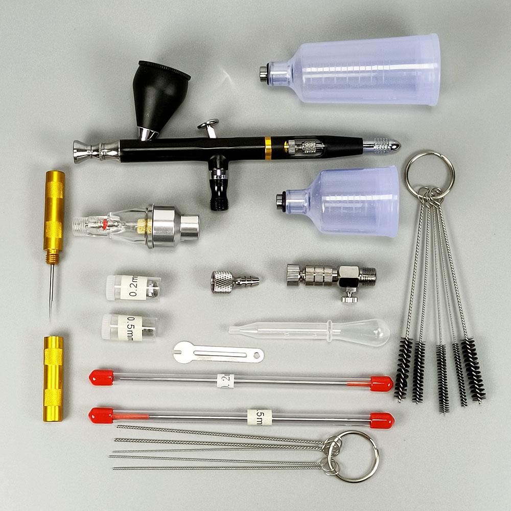 CLK130 Double Action Gun Kit 0.3mm Needle Nozzle with Wrench and Release Connector Adapter for Tattoo Nail Cakes