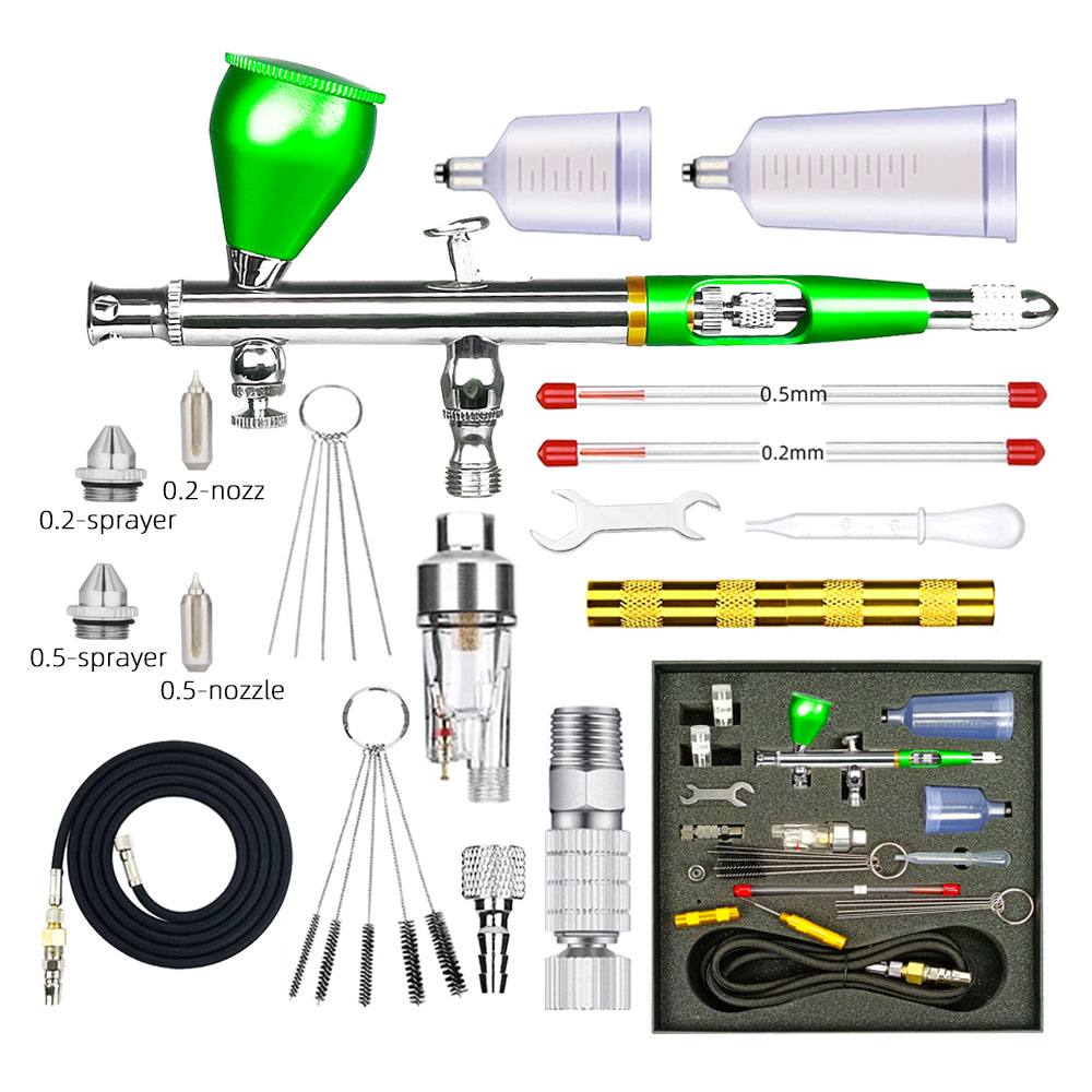 Precision Double Action Spray Gun, 6 ft Hose, 0,2/0,3/0, 5mm Nozzle, Paint Needle, Cake Decoration, Model, Art, Tattoo
